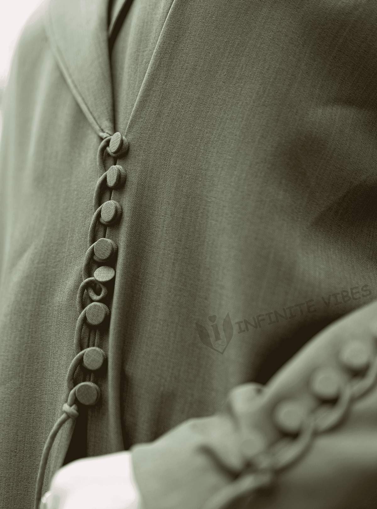 Elegant Jade Green Abaya with Collar and Front Button Detail, paired with a Sheila - INFINITE VIBES