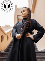 Elegant Enigma: Black Abaya with Collar and Sheila - INFINITE VIBES