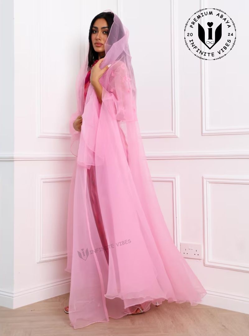 Pink Organza Abaya with Sheila | Pink October UAE Sale | Ramadan Eid 2026