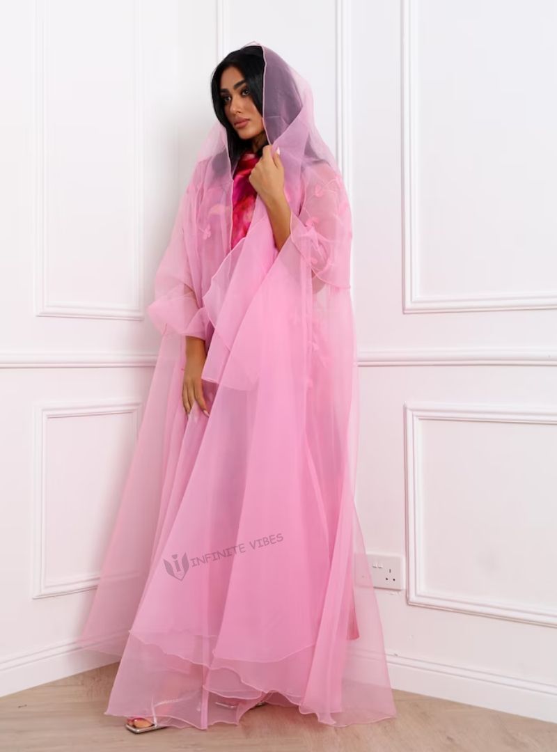 Pink Organza Abaya with Sheila | Pink October UAE Sale | Ramadan Eid 2026