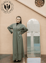 Elegant Jade Green Abaya with Collar and Front Button Detail, paired with a Sheila - INFINITE VIBES