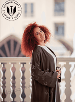 Luxurious Brown Front-Open Abaya with Laser Cut Design & Sheila - INFINITE VIBES