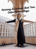 Modern Oasis: The Black Abaya with Collar Style & Dual-Tone Sand Elegance with Pearl Accents with Sheila - INFINITE VIBES