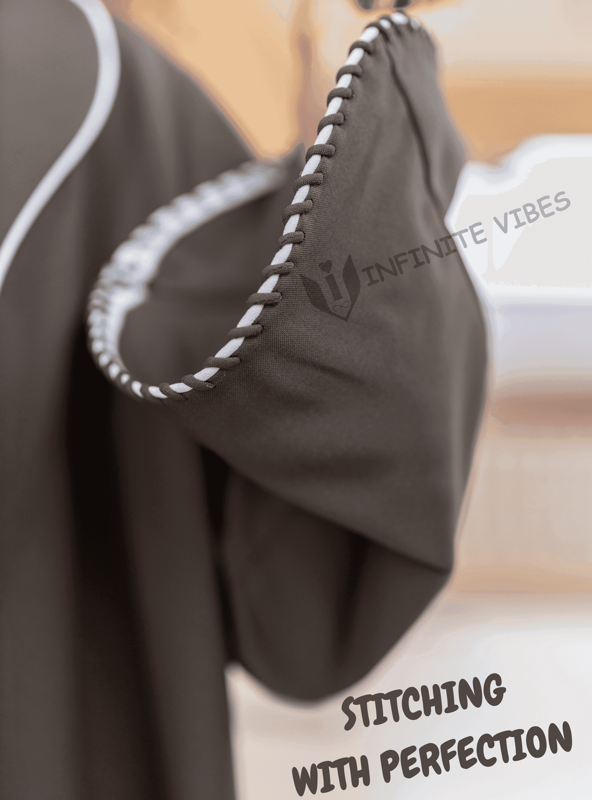 Elegance in Motion Dual Tone Dolphin Grey Abaya with White Striped Collar and Cuffs with Sheila - INFINITE VIBES