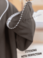 Elegance in Motion Dual Tone Dolphin Grey Abaya with White Striped Collar and Cuffs with Sheila - INFINITE VIBES