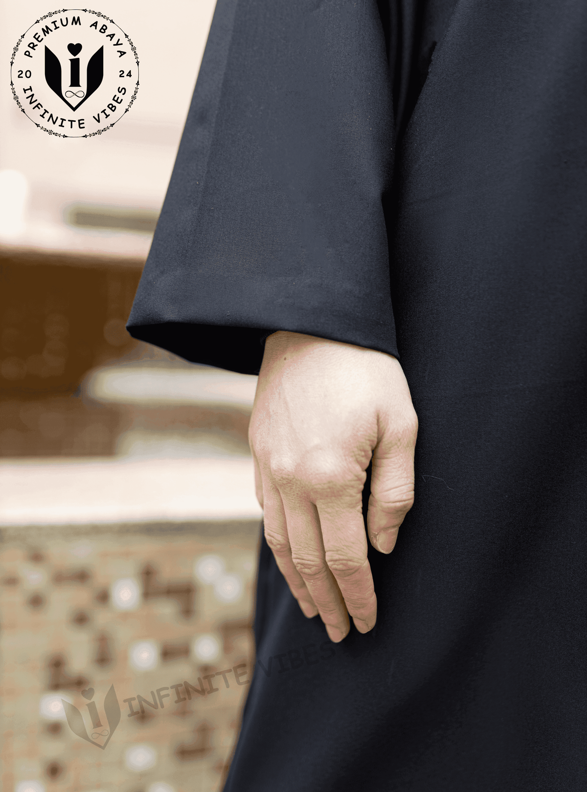 Elegant Enigma: Black Abaya with Collar and Sheila - INFINITE VIBES