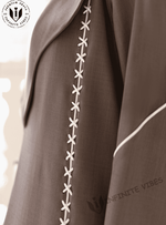Elegance in Contrast: Dual Tone Grey Shade Abaya with Cross Stitch White Laces Handwork with Sheila - INFINITE VIBES