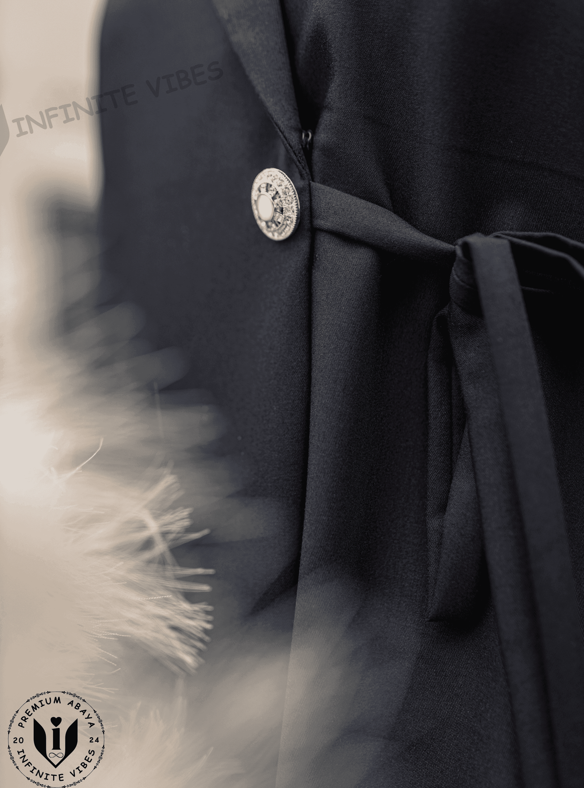 Elegant Enigma: Black Abaya with Collar and Sheila - INFINITE VIBES