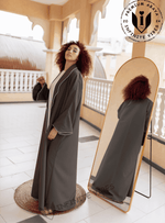 Elegance in Motion Dual Tone Dolphin Grey Abaya with White Striped Collar and Cuffs with Sheila - INFINITE VIBES
