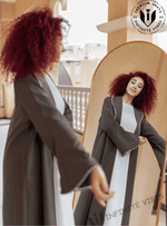 Elegance in Motion Dual Tone Dolphin Grey Abaya with White Striped Collar and Cuffs with Sheila - INFINITE VIBES