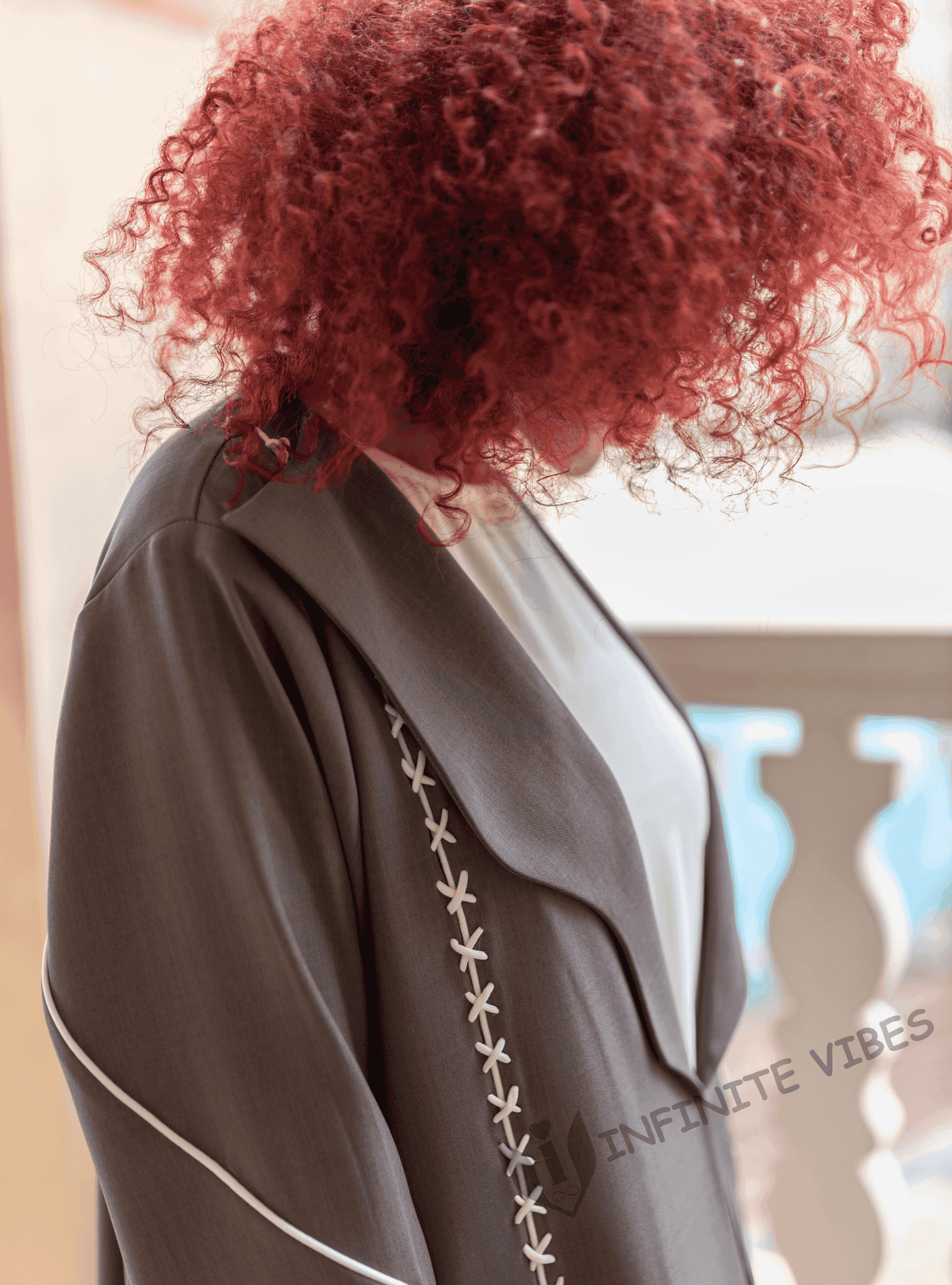 Elegance in Contrast: Dual Tone Grey Shade Abaya with Cross Stitch White Laces Handwork with Sheila - INFINITE VIBES