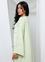 Premium Light Green Korean Nida Abaya | Hand-Embellished Luxury Abaya with Sheila | Ideal for Ramadan 2026 Eid Collection & UAE National Day Wear