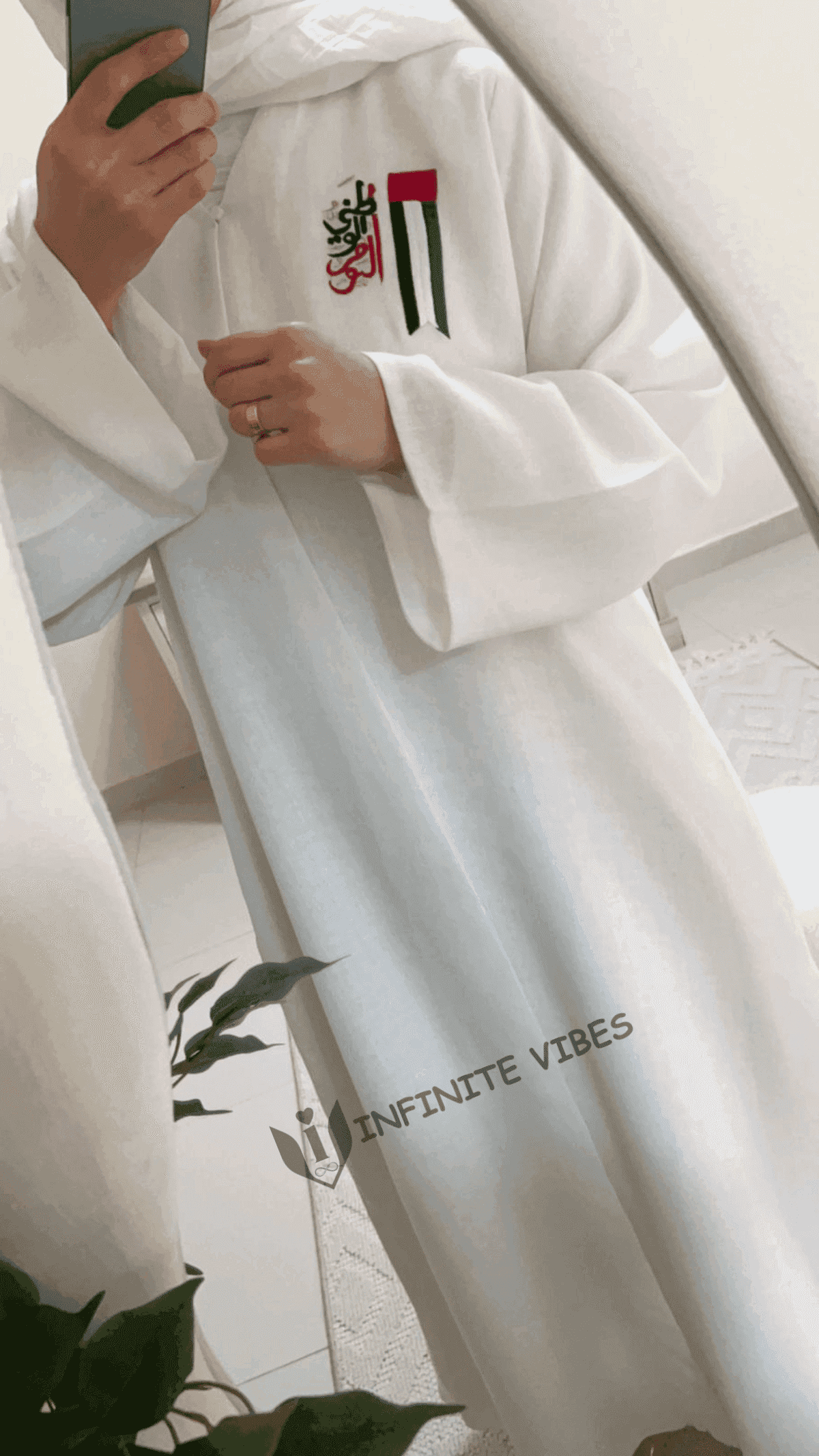 National Day UAE Abaya – Elegant Linen with Flag Embroidery Design - INFINITE VIBES