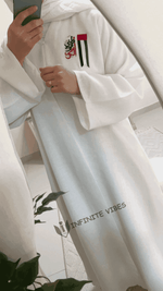 National Day UAE Abaya – Elegant Linen with Flag Embroidery Design - INFINITE VIBES