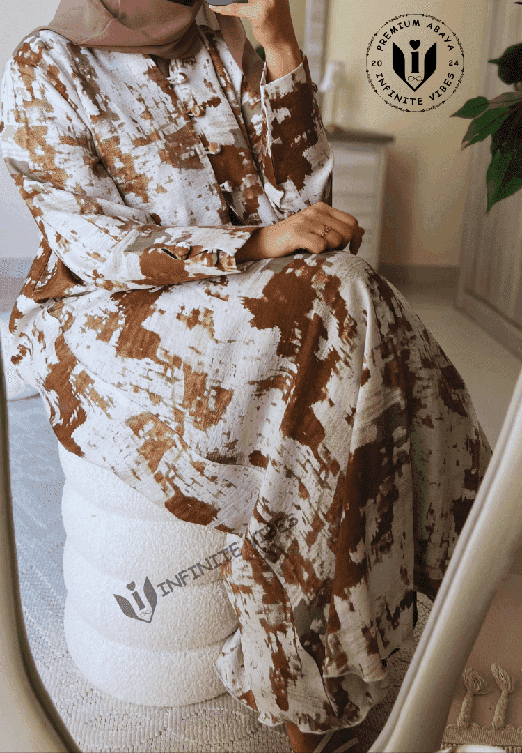 Premium Abstract Print Abaya – Infinite Vibes Modern Modest Fashion 2025