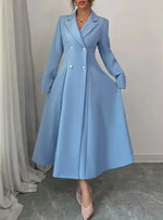 Premium double breasted light blue abaya with long sleeves and flared modest design