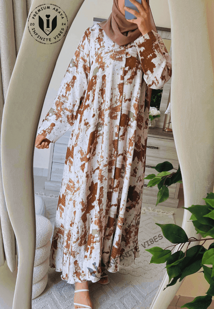 Premium Abstract Print Abaya – Infinite Vibes Modern Modest Fashion 2025