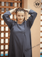 Modern Minimalism: Overlapped Grey Abaya in Japanese Cotton with Sheila - INFINITE VIBES