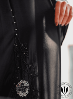 Enchanting Adornment: Black Abaya with Handcrafted Stone and Pearl Embellishments with Sheila - INFINITE VIBES