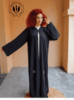 Enchanting Adornment: Black Abaya with Handcrafted Stone and Pearl Embellishments with Sheila - INFINITE VIBES