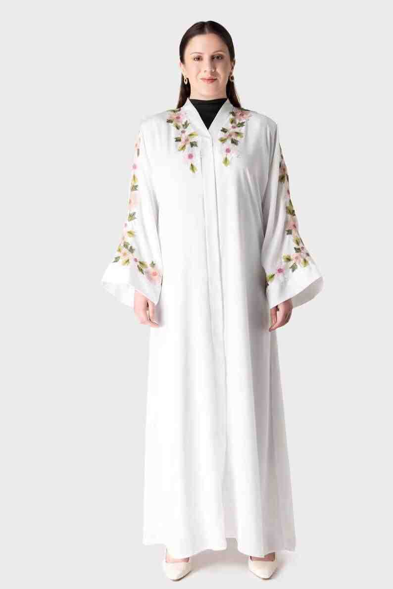 Shop White Floral Abaya | Premium Collection at Infinite Vibes Abayas - INFINITE VIBES