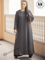 Modern Minimalism: Overlapped Grey Abaya in Japanese Cotton with Sheila - INFINITE VIBES