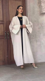 Elegant White Ramadan Abaya with Blue Embroidered Detailing – Perfect for Eid 2025