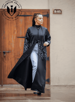 Luxurious Black Abaya with Pearl & Resham Detailing (Sheila Included) by Infinite Vibes - INFINITE VIBES 
