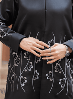 Luxurious Black Abaya with Pearl & Resham Detailing (Sheila Included) by Infinite Vibes - INFINITE VIBES 