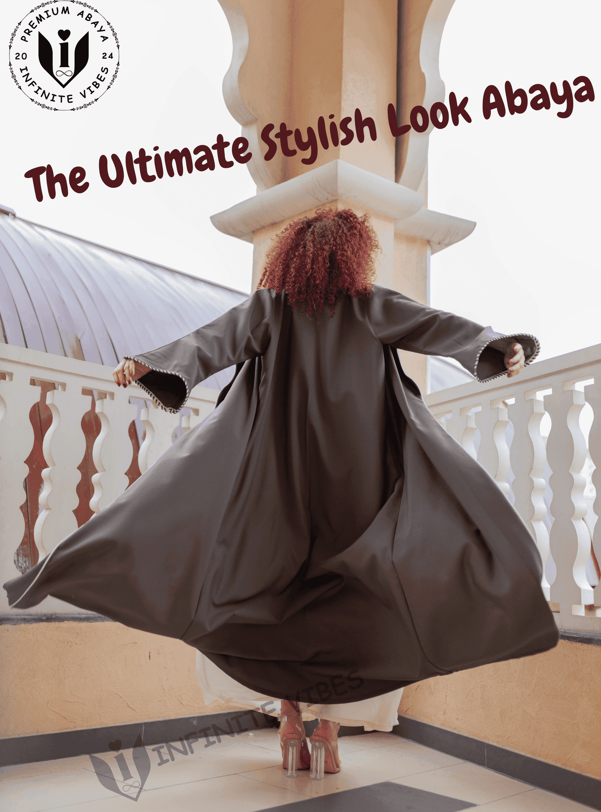 Elegance in Motion Dual Tone Dolphin Grey Abaya with White Striped Collar and Cuffs with Sheila - INFINITE VIBES 