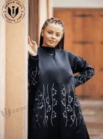 Luxurious Black Abaya with Pearl & Resham Detailing (Sheila Included) by Infinite Vibes - INFINITE VIBES 