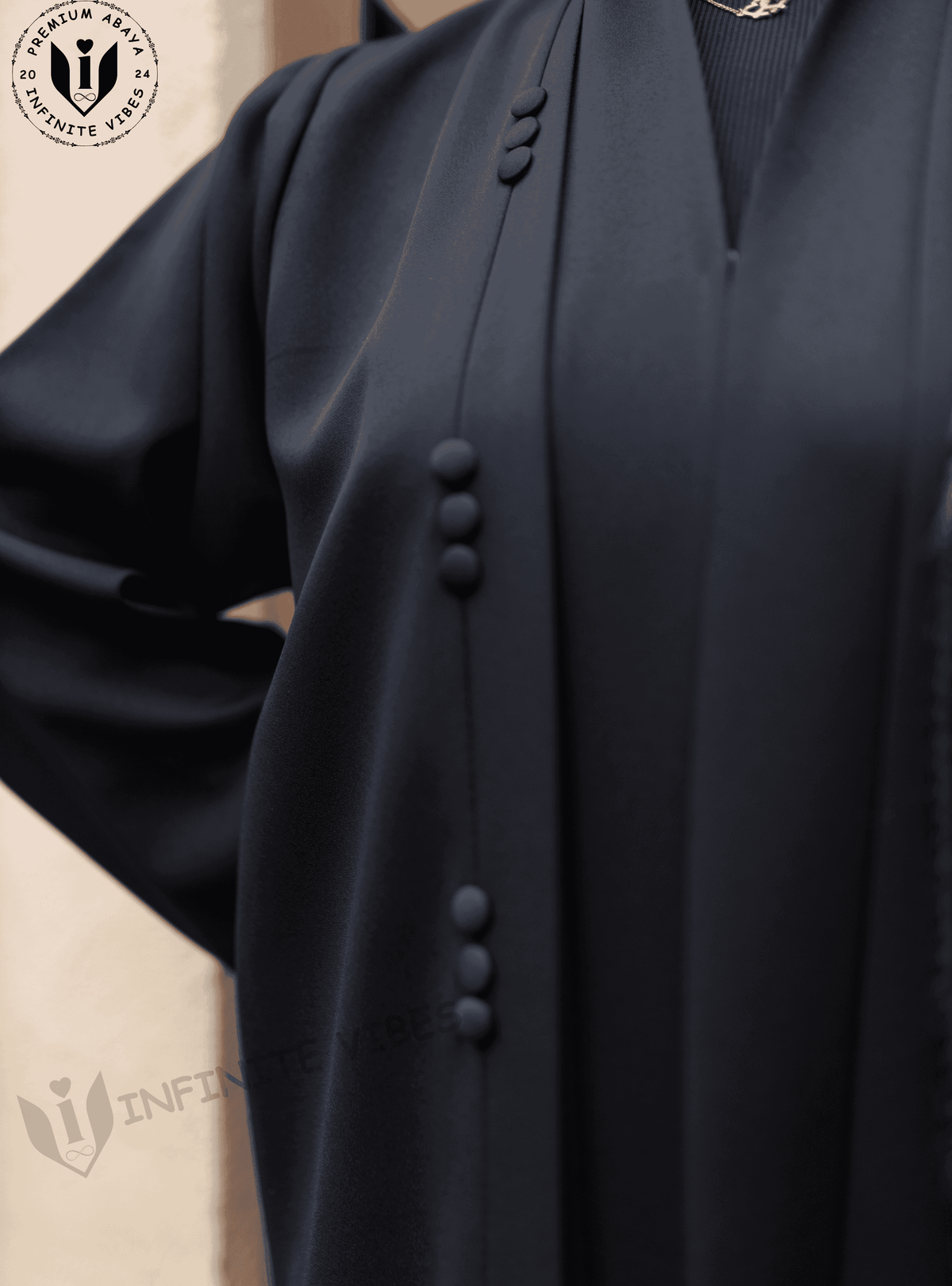 Celebrate Ramadan in Style: Black Abaya with Button Accents & Sheila - INFINITE VIBES 