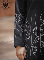 Luxurious Black Abaya with Pearl & Resham Detailing (Sheila Included) by Infinite Vibes - INFINITE VIBES 