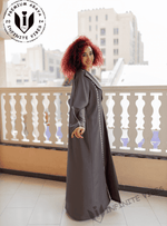 Elegance in Contrast: Dual Tone Grey Shade Abaya with Cross Stitch White Laces Handwork with Sheila - INFINITE VIBES 