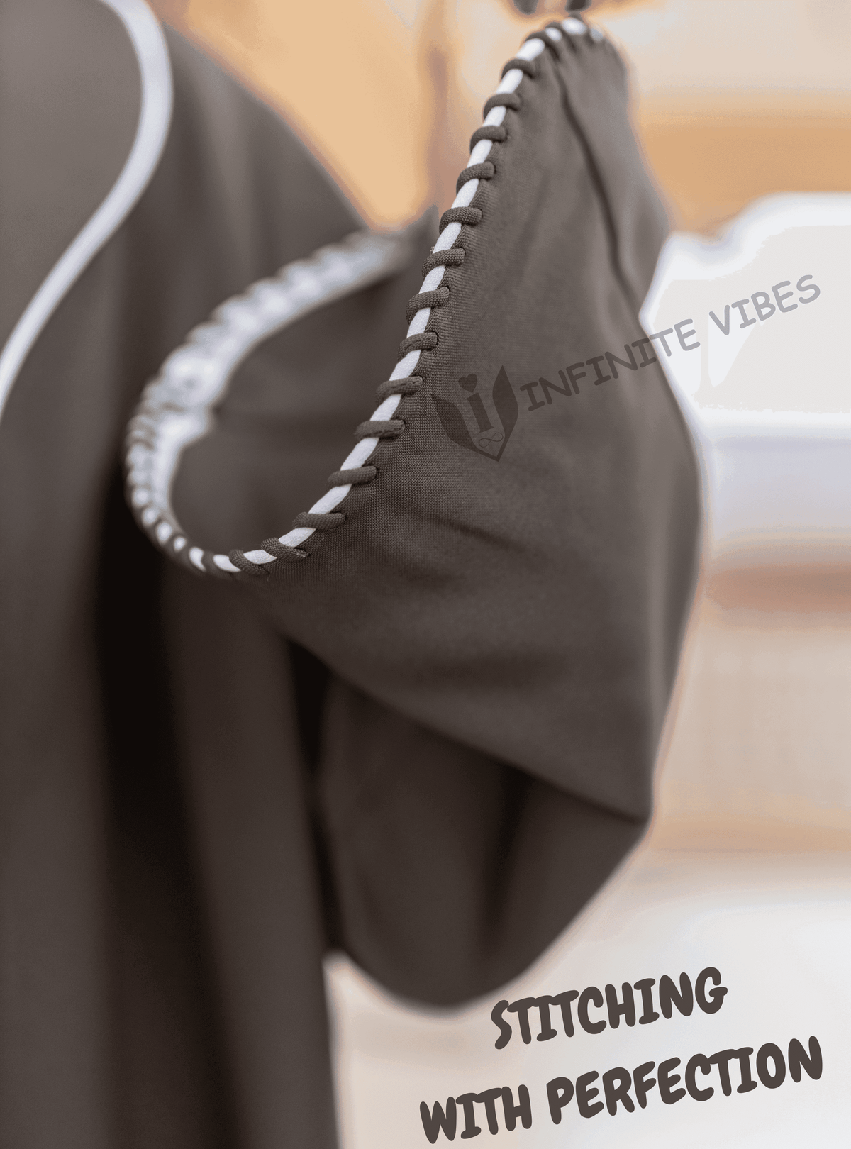 Elegance in Motion Dual Tone Dolphin Grey Abaya with White Striped Collar and Cuffs with Sheila - INFINITE VIBES 