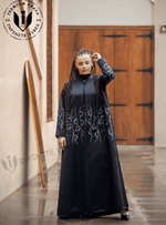 Luxurious Black Abaya with Pearl & Resham Detailing (Sheila Included) by Infinite Vibes - INFINITE VIBES 