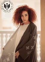 Luxurious Brown Front-Open Abaya with Laser Cut Design & Sheila - INFINITE VIBES 