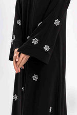 Black Floral Open Abaya With Belt | Infinite Vibes Abayas - INFINITE VIBES 