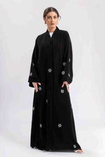 Black Floral Open Abaya With Belt | Infinite Vibes Abayas - INFINITE VIBES 