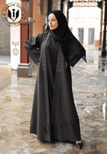 Elegant Light Green Abaya with Exquisite Handwork Detailing and Collar Border Finish with Sheila - INFINITE VIBES 