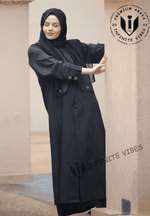Stylish Black Abaya with Faux Pocket and Contrasting Color Detail: A Captivating Design with a sheila - INFINITE VIBES 