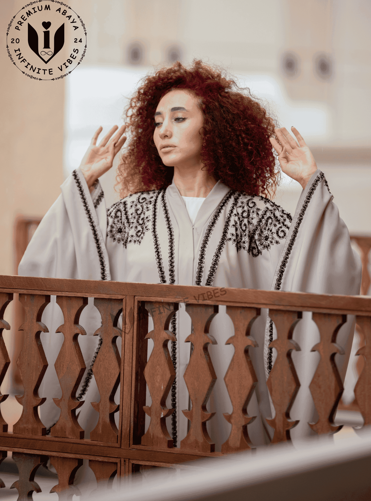 Ethereal Flutter: Nude Pink Butterfly Abaya with Black Stone Embellishments with Sheila - INFINITE VIBES 