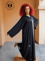 Enchanting Adornment: Black Abaya with Handcrafted Stone and Pearl Embellishments with Sheila - INFINITE VIBES 