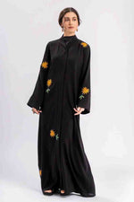 Luxury black abaya with gold embroidery by Infinite Vibes