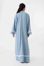 Elegant Light Blue Abaya Dress by Infinite Vibes | Dubai's Luxury Crepe Abaya with Floral Trim - INFINITE VIBES 