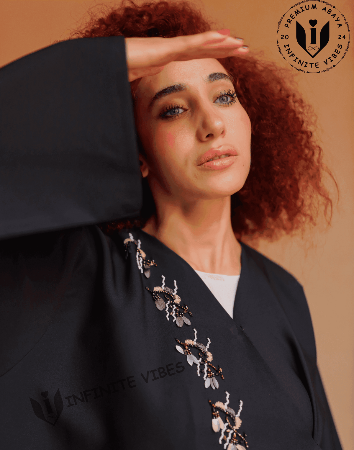 Exquisite Handcrafted Black Abaya with Detailed Handwork with Sheila - INFINITE VIBES 