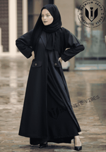 Stylish Black Abaya with Faux Pocket and Contrasting Color Detail: A Captivating Design with a sheila - INFINITE VIBES 