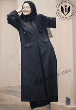 Stylish Black Abaya with Faux Pocket and Contrasting Color Detail: A Captivating Design with a sheila - INFINITE VIBES 