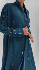 Luxurious Teal Embroidered Abaya – Elegant Modest Wear | Infinite Vibes