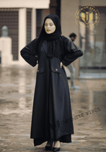 Stylish Black Abaya with Faux Pocket and Contrasting Color Detail: A Captivating Design with a sheila - INFINITE VIBES 